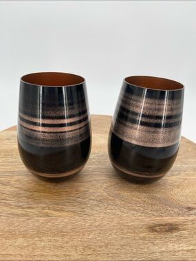 Callisto Black and Copper Metallic Stripe Stemless Tumblers - Set of 2